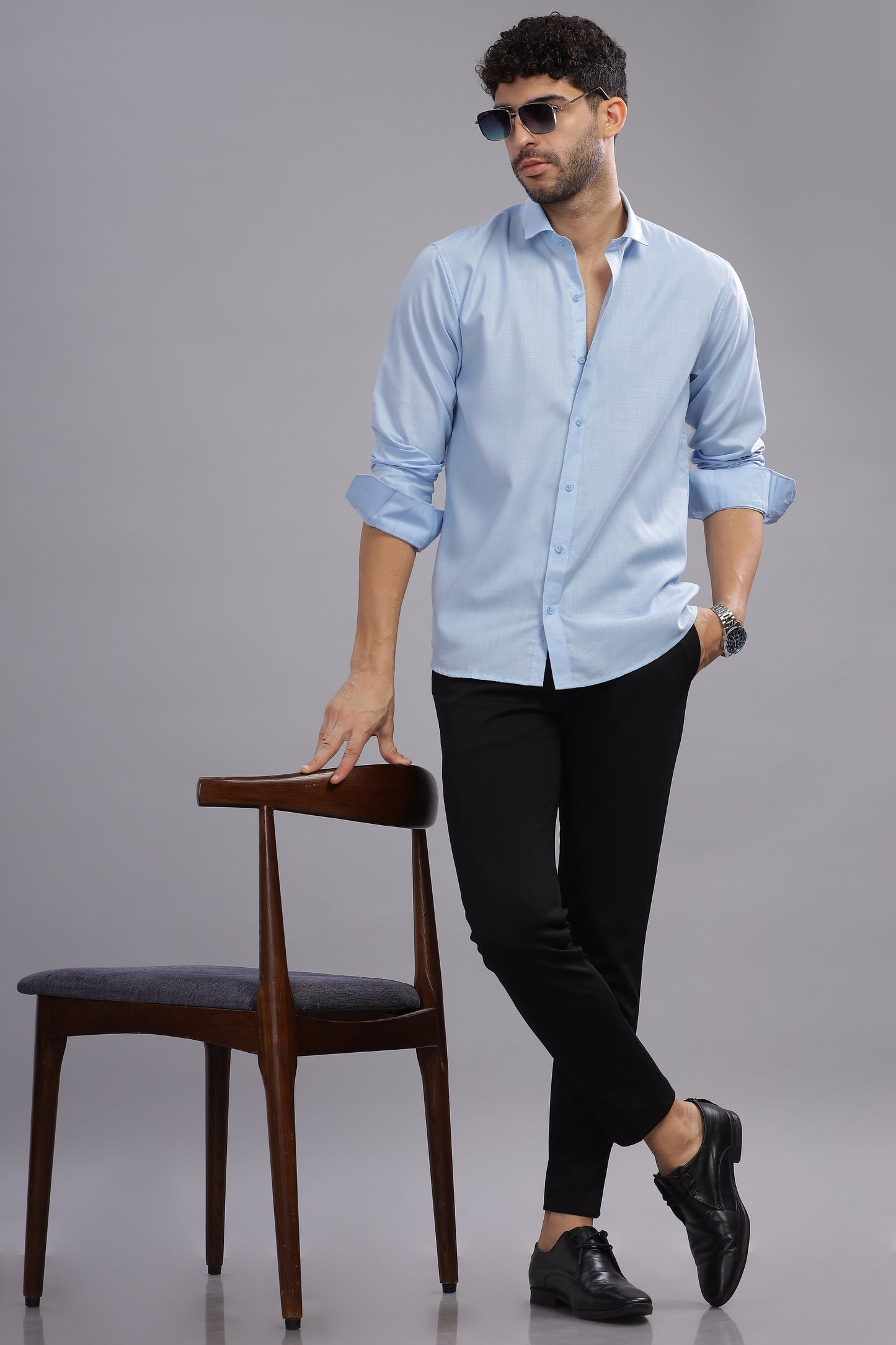 Matte Cuffs sky blue shirt for men