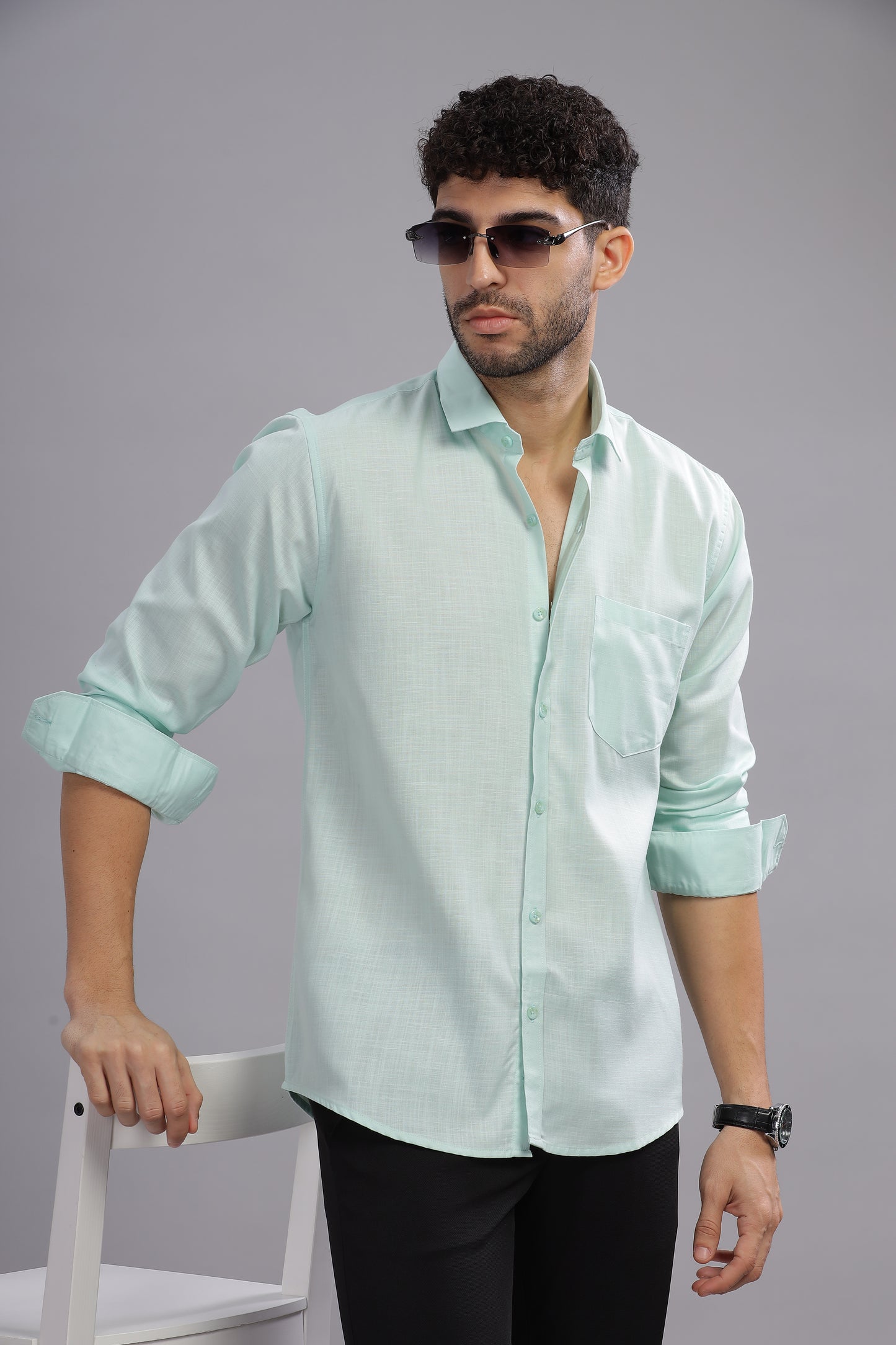 Matte Cuffs light green shirt for men