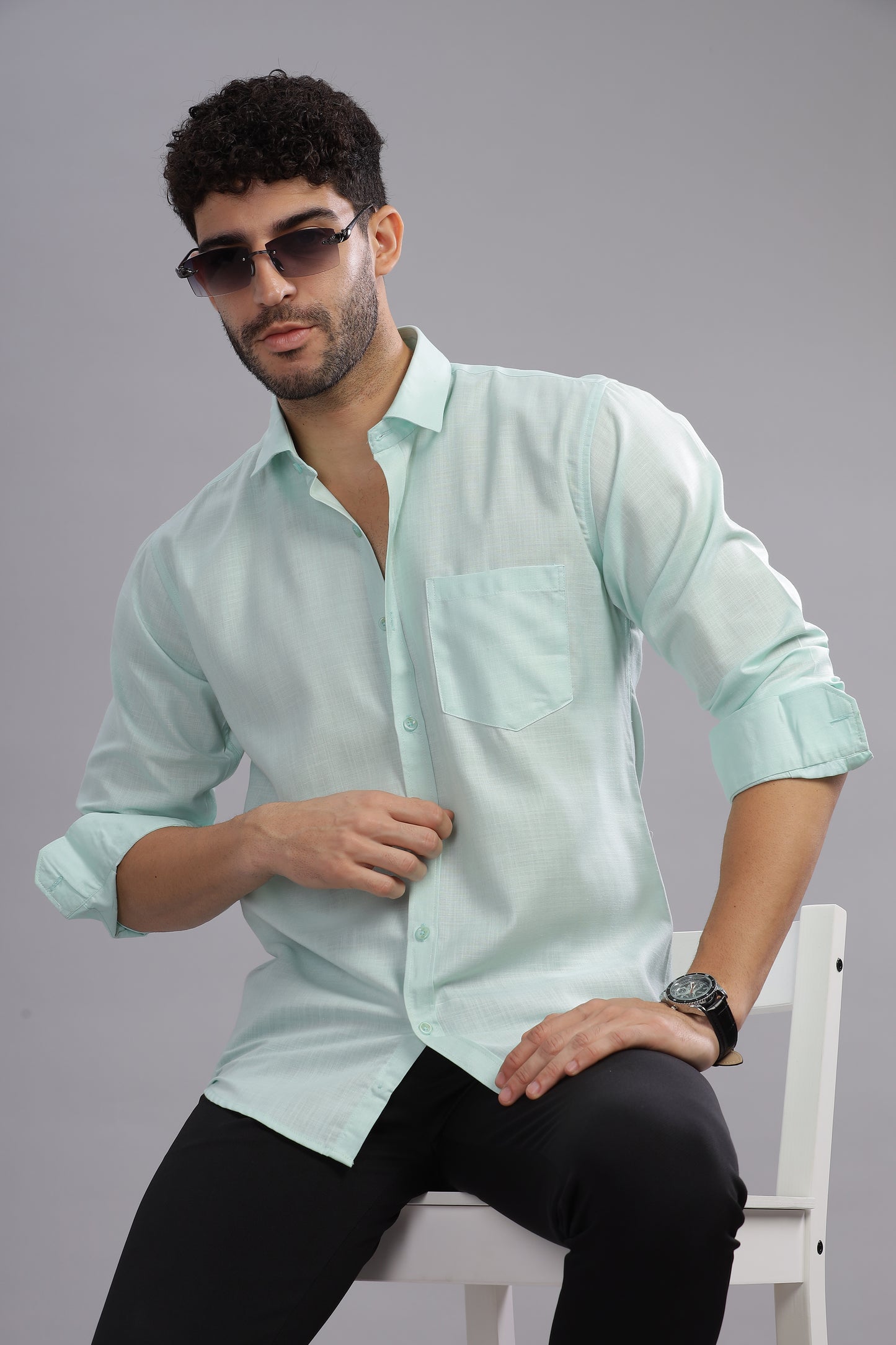 Matte Cuffs light green shirt for men