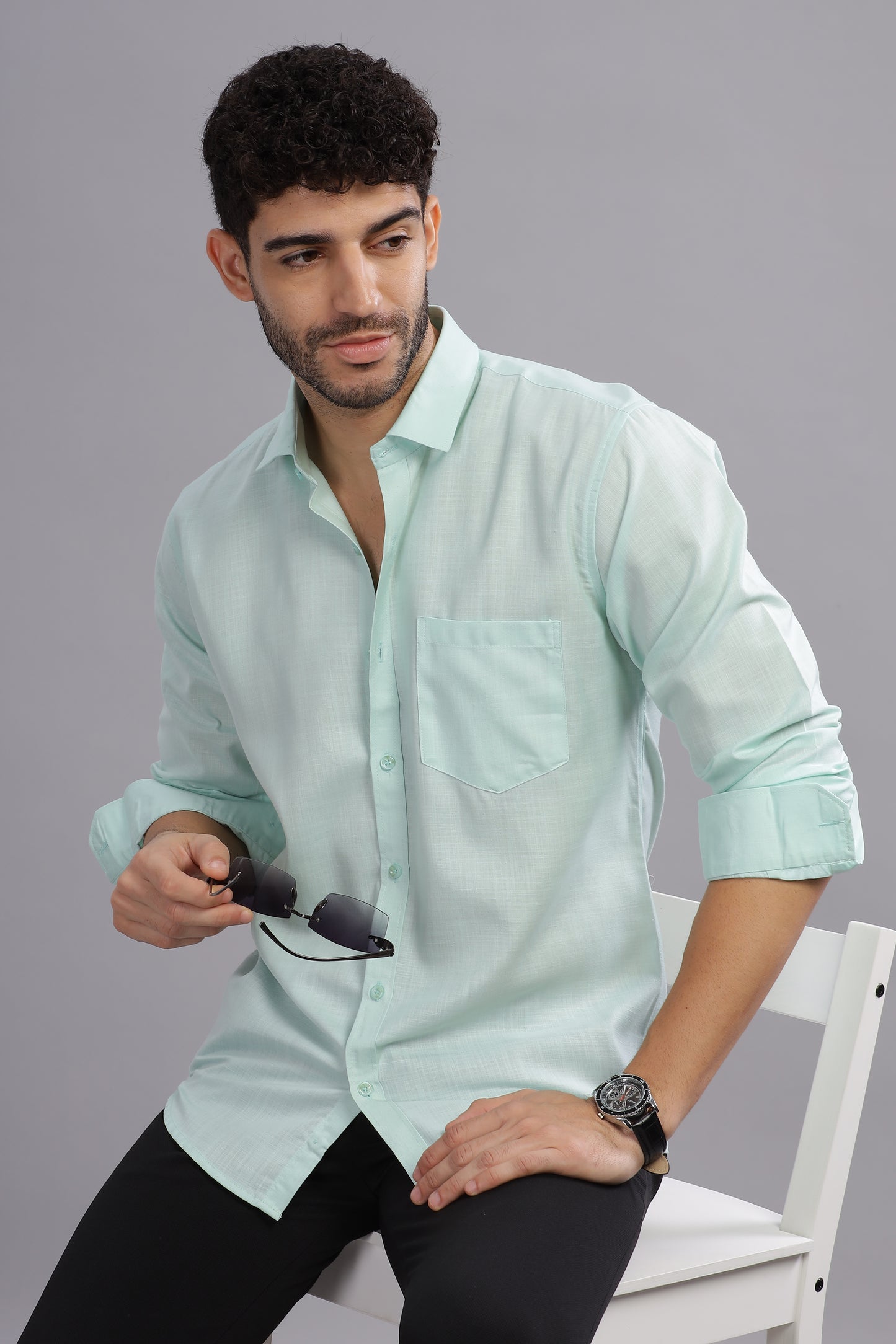 Matte Cuffs light green shirt for men