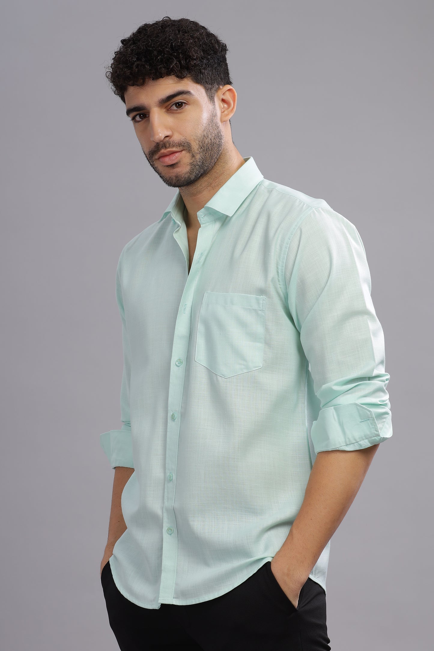 Matte Cuffs light green shirt for men