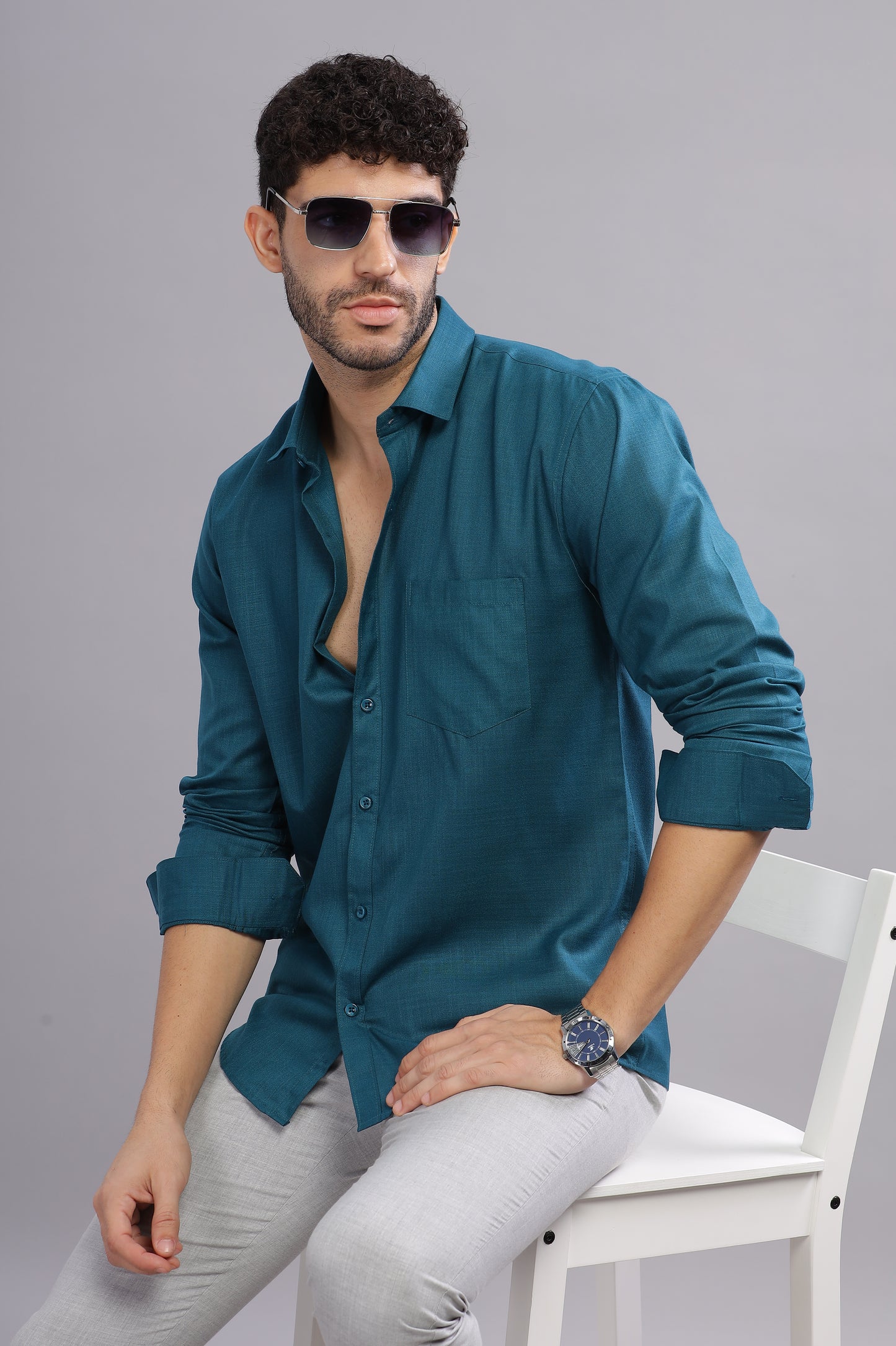 Matte Cuffs blue shirt for men