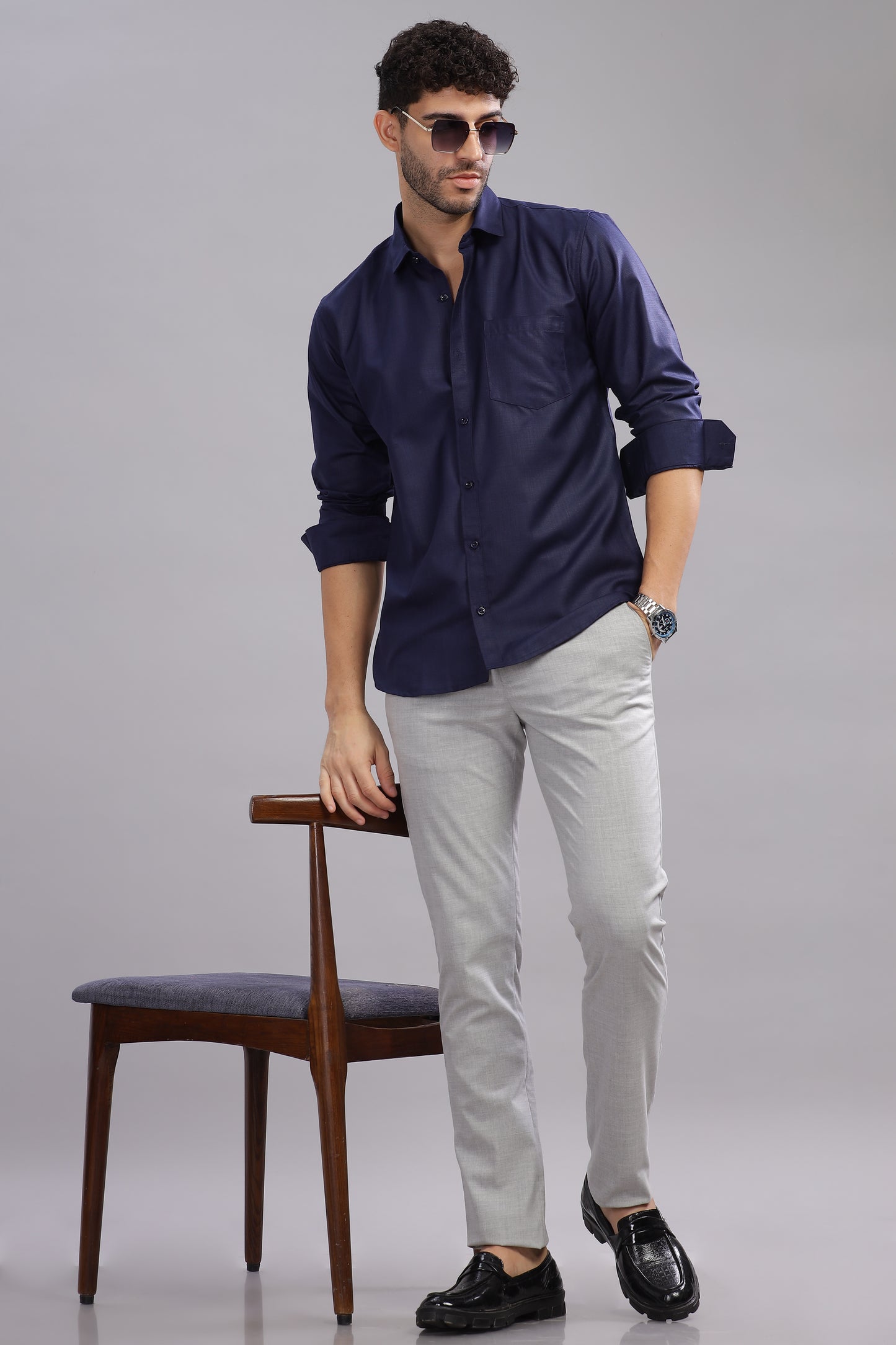 Matte Cuffs navy blue shirt for men