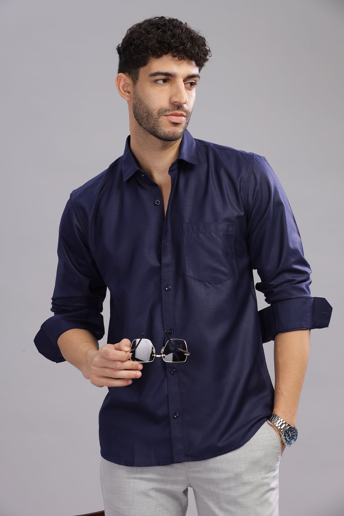 Matte Cuffs navy blue shirt for men