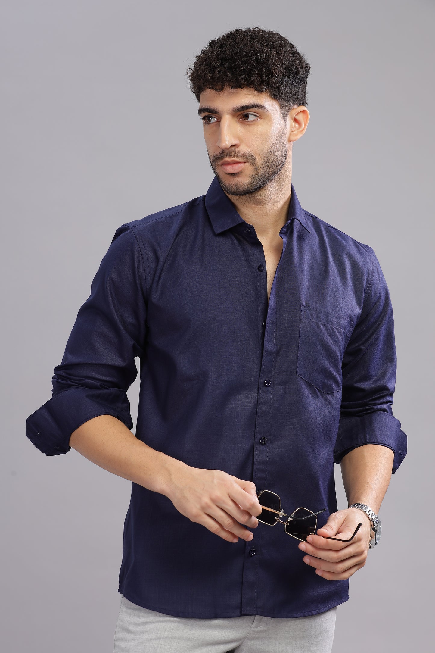Matte Cuffs navy blue shirt for men