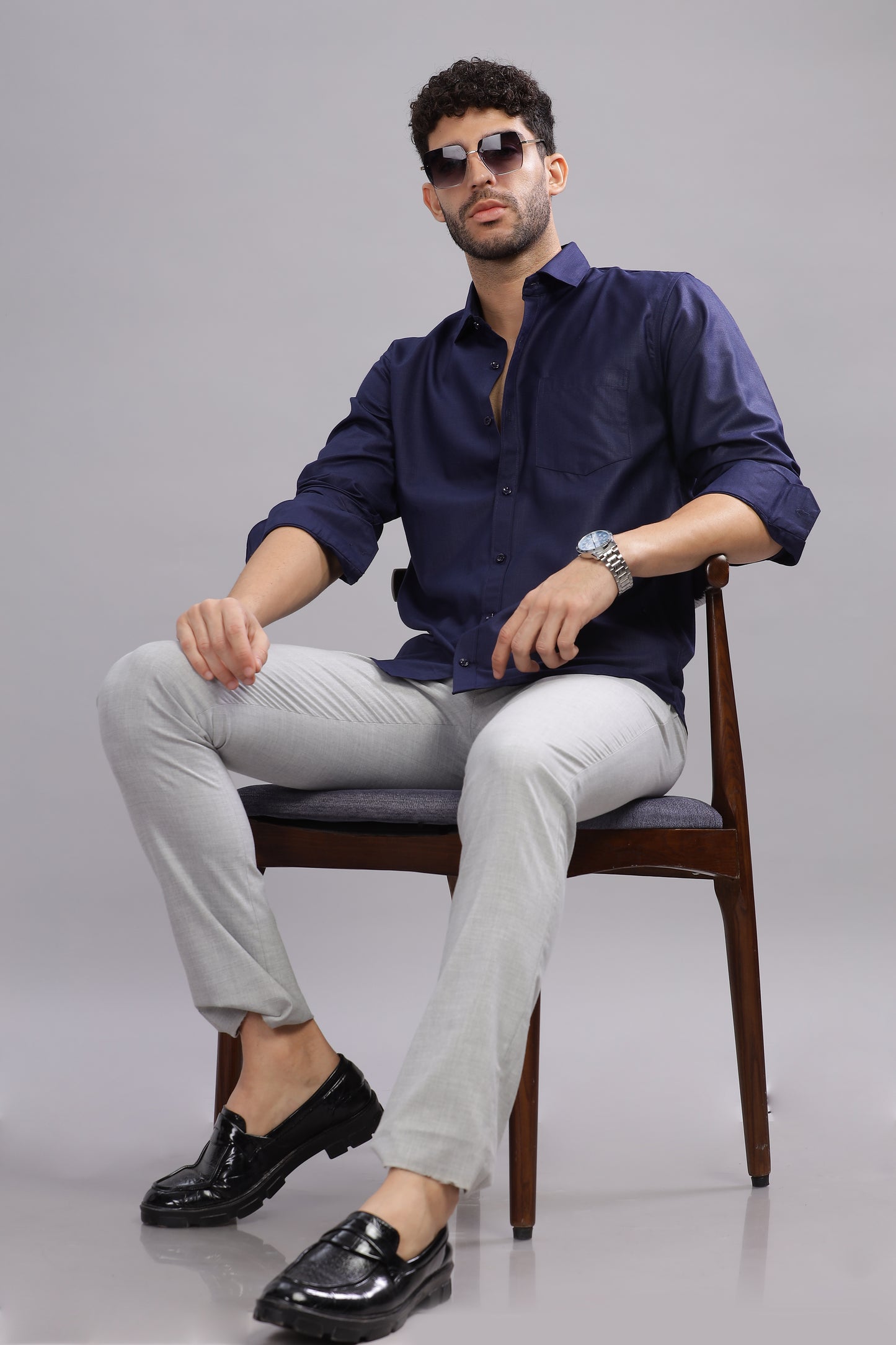 Matte Cuffs navy blue shirt for men