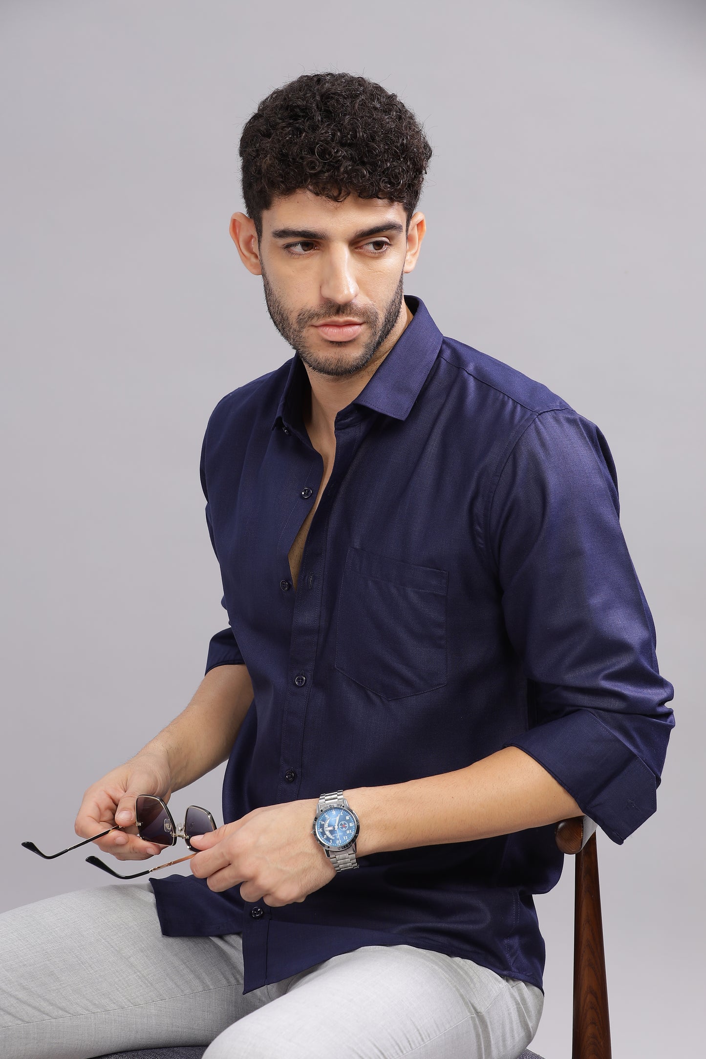 Matte Cuffs navy blue shirt for men