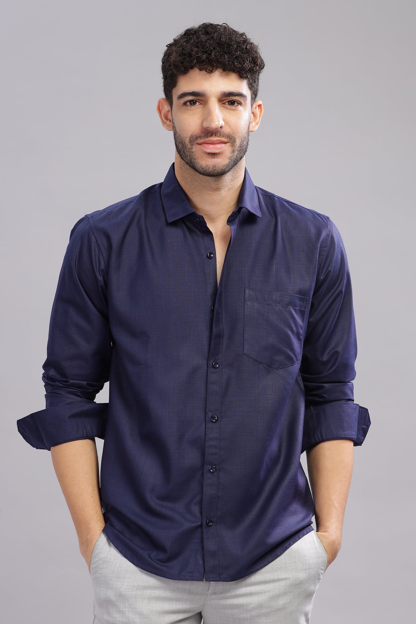 Matte Cuffs navy blue shirt for men