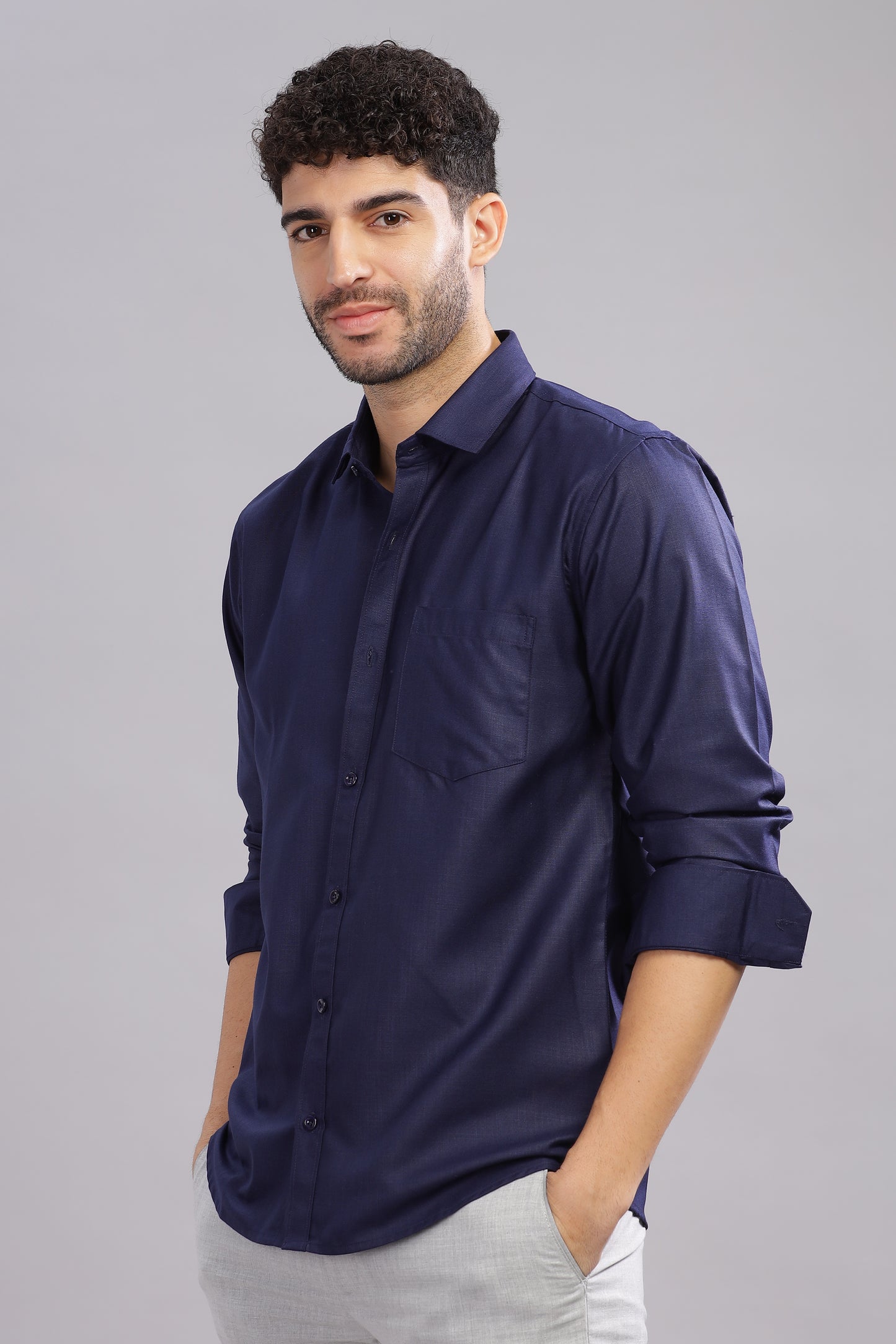 Matte Cuffs navy blue shirt for men