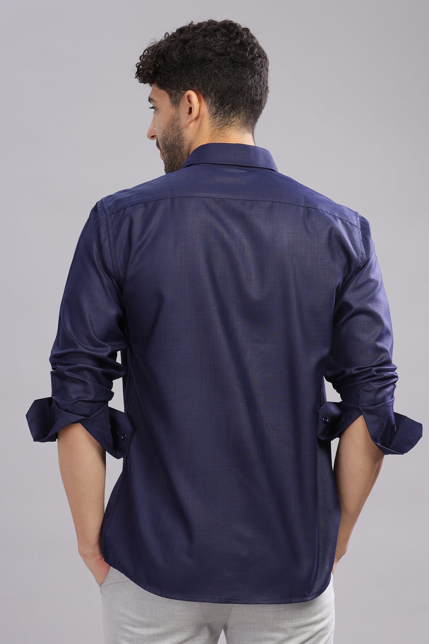 Matte Cuffs navy blue shirt for men