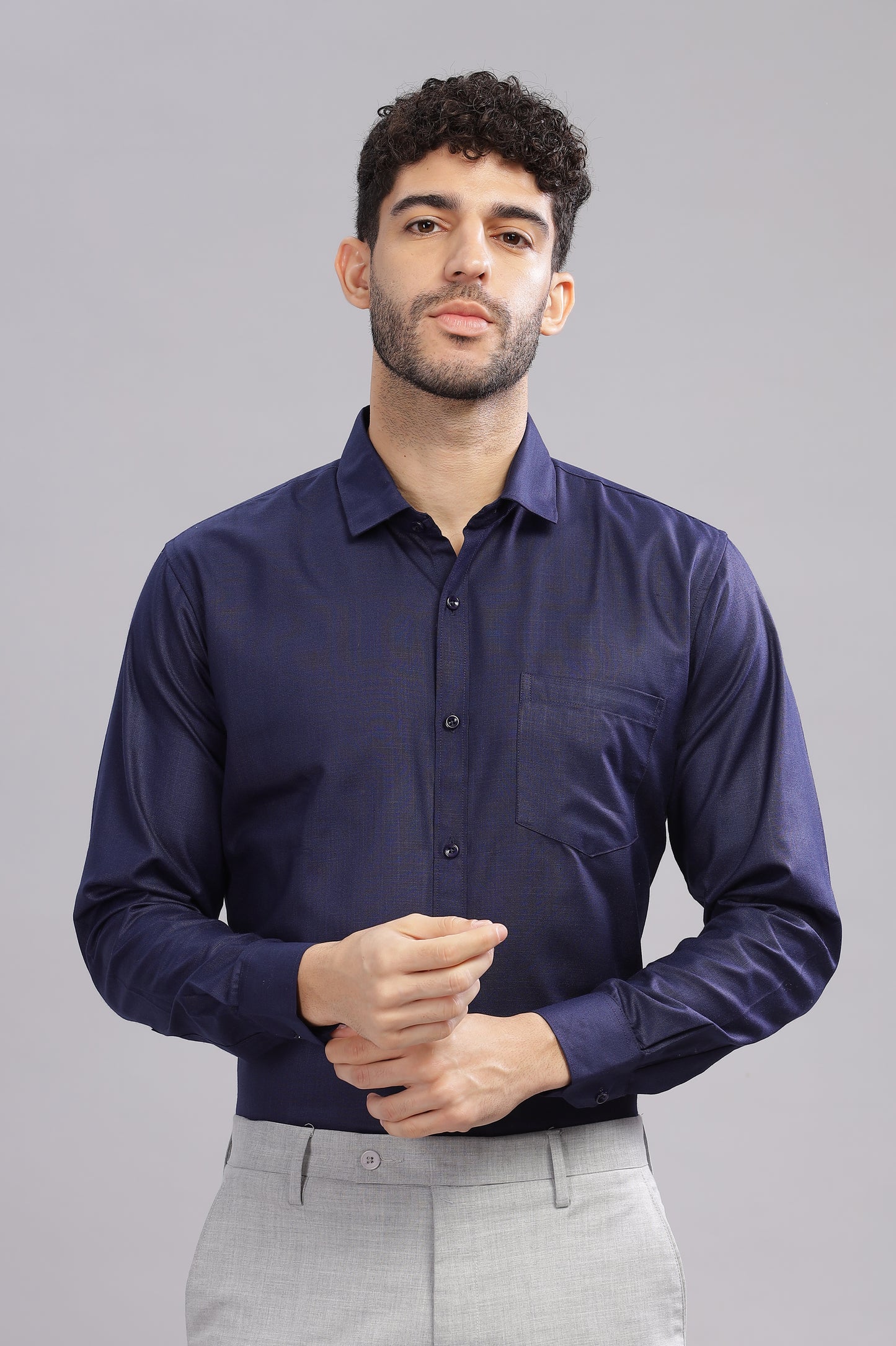 Matte Cuffs navy blue shirt for men