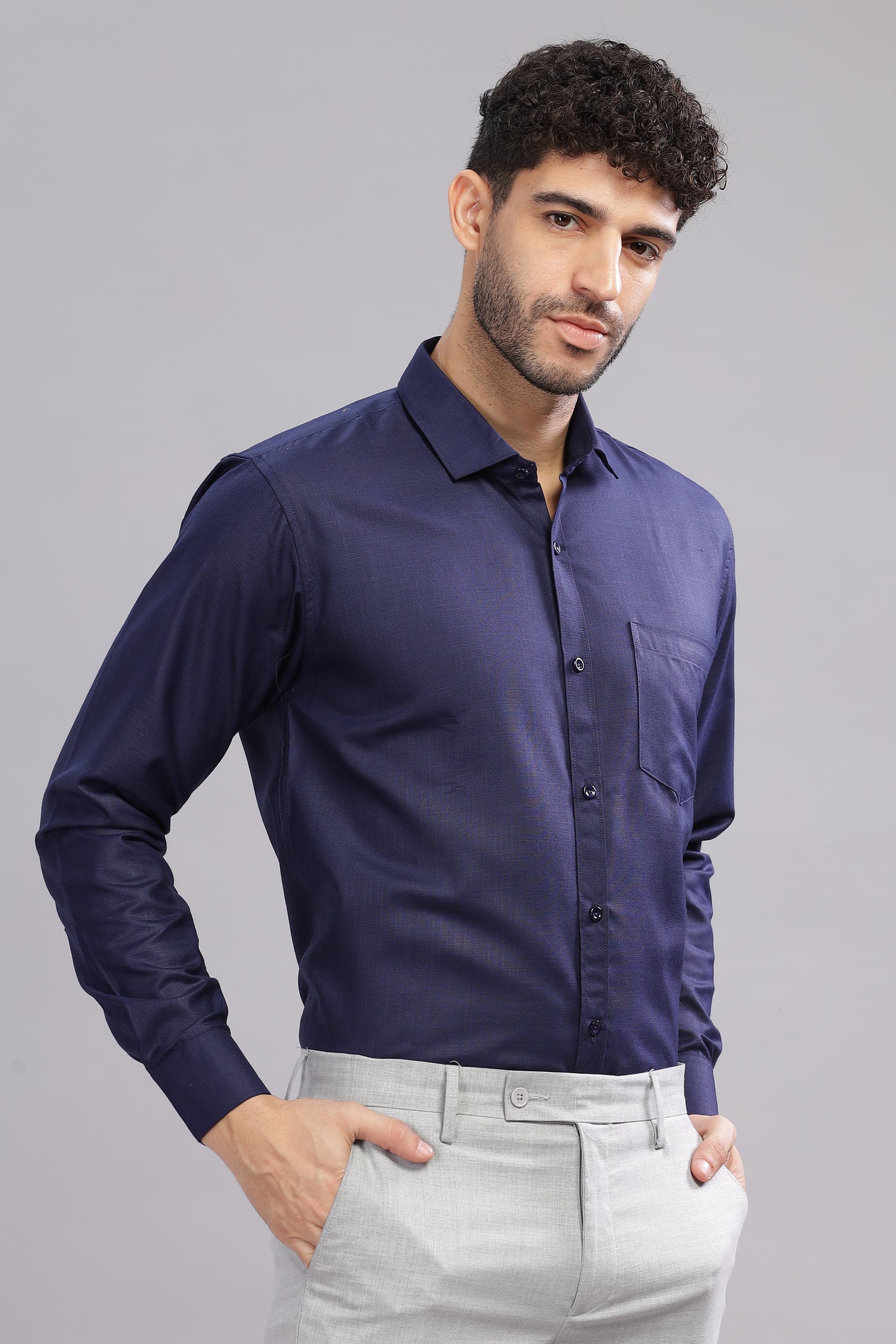 Matte Cuffs navy blue shirt for men