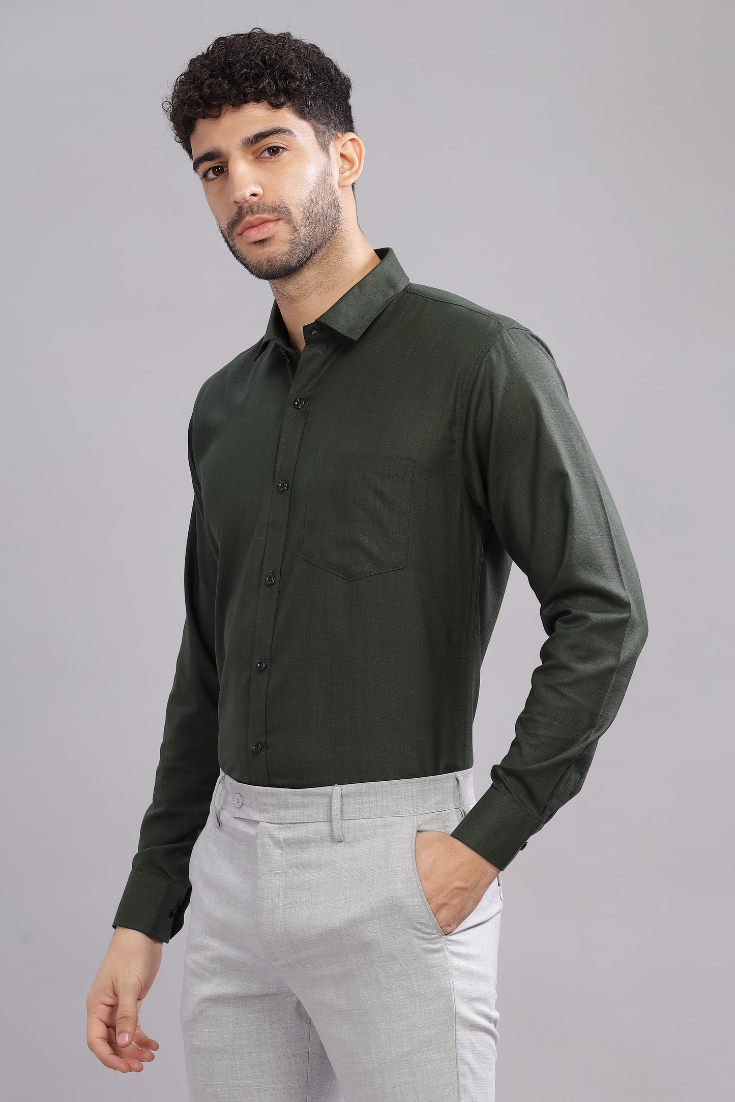 Matte Cuffs olive green shirt for men