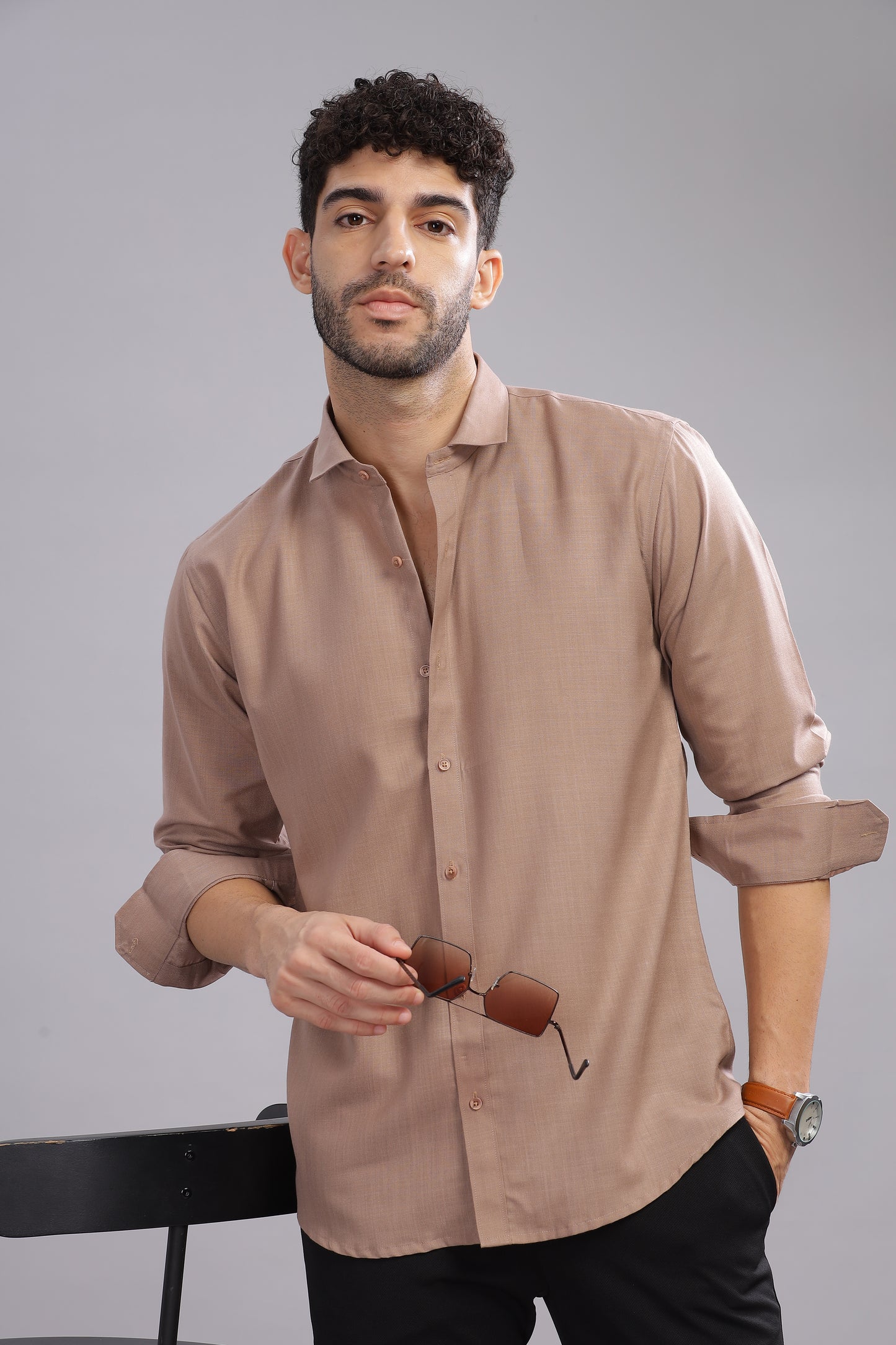 Matte Cuffs brown shirt for men