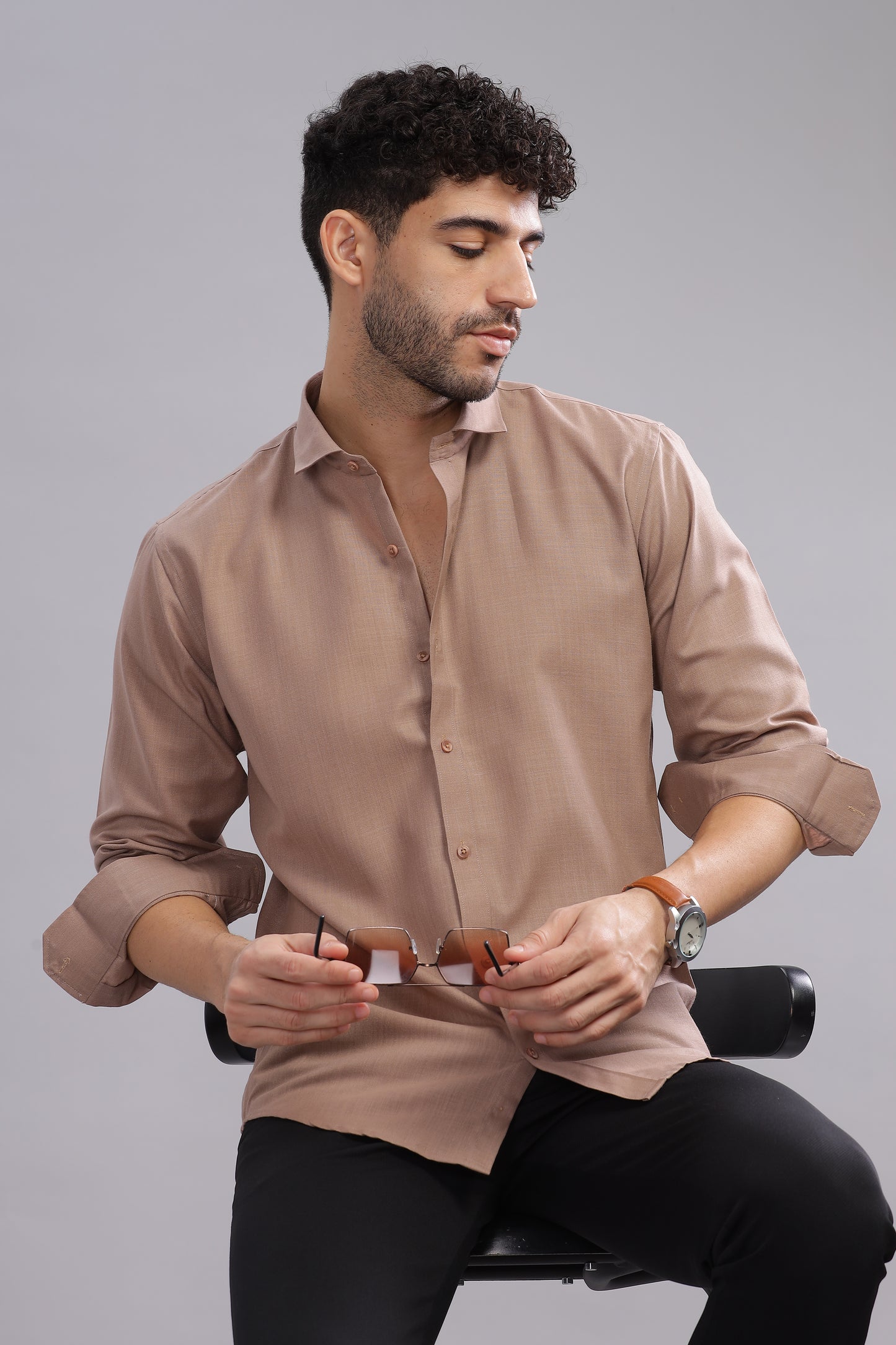 Matte Cuffs brown shirt for men