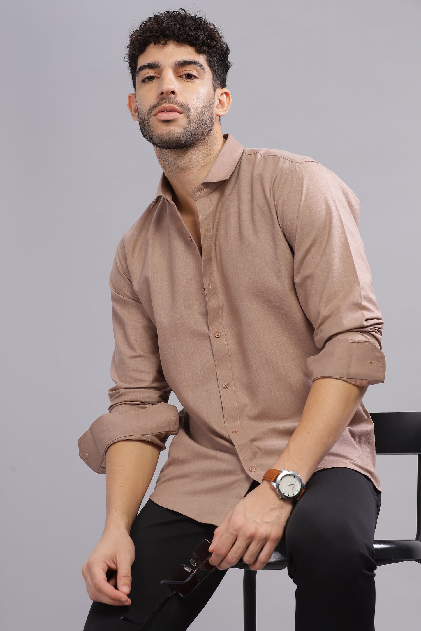 Matte Cuffs brown shirt for men