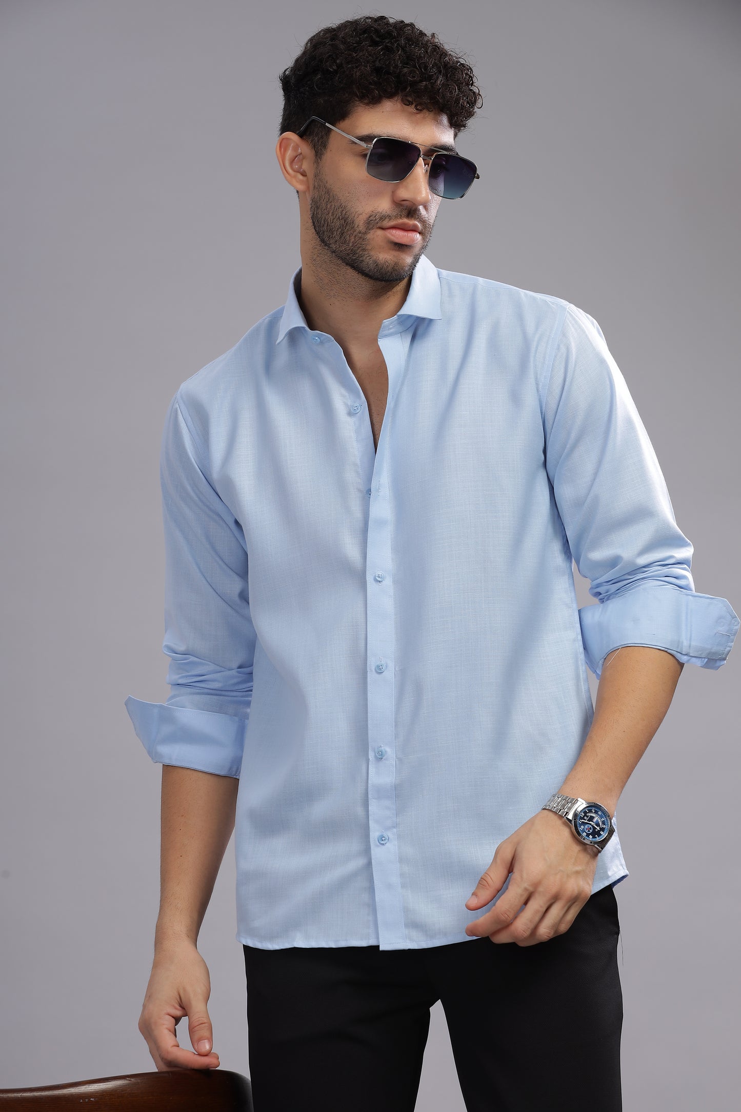 Matte Cuffs sky blue shirt for men