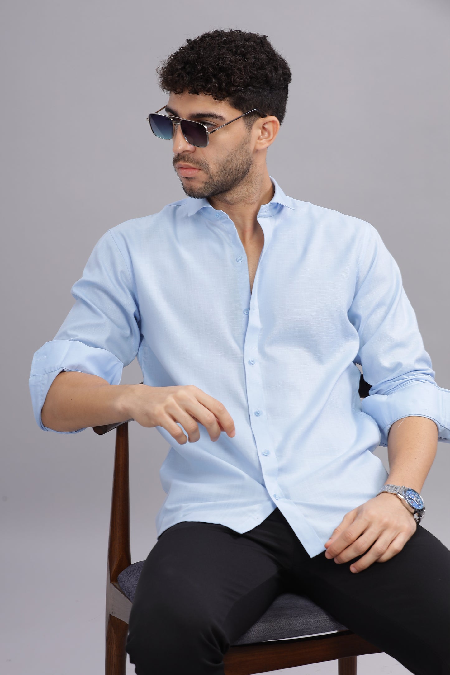 Matte Cuffs sky blue shirt for men