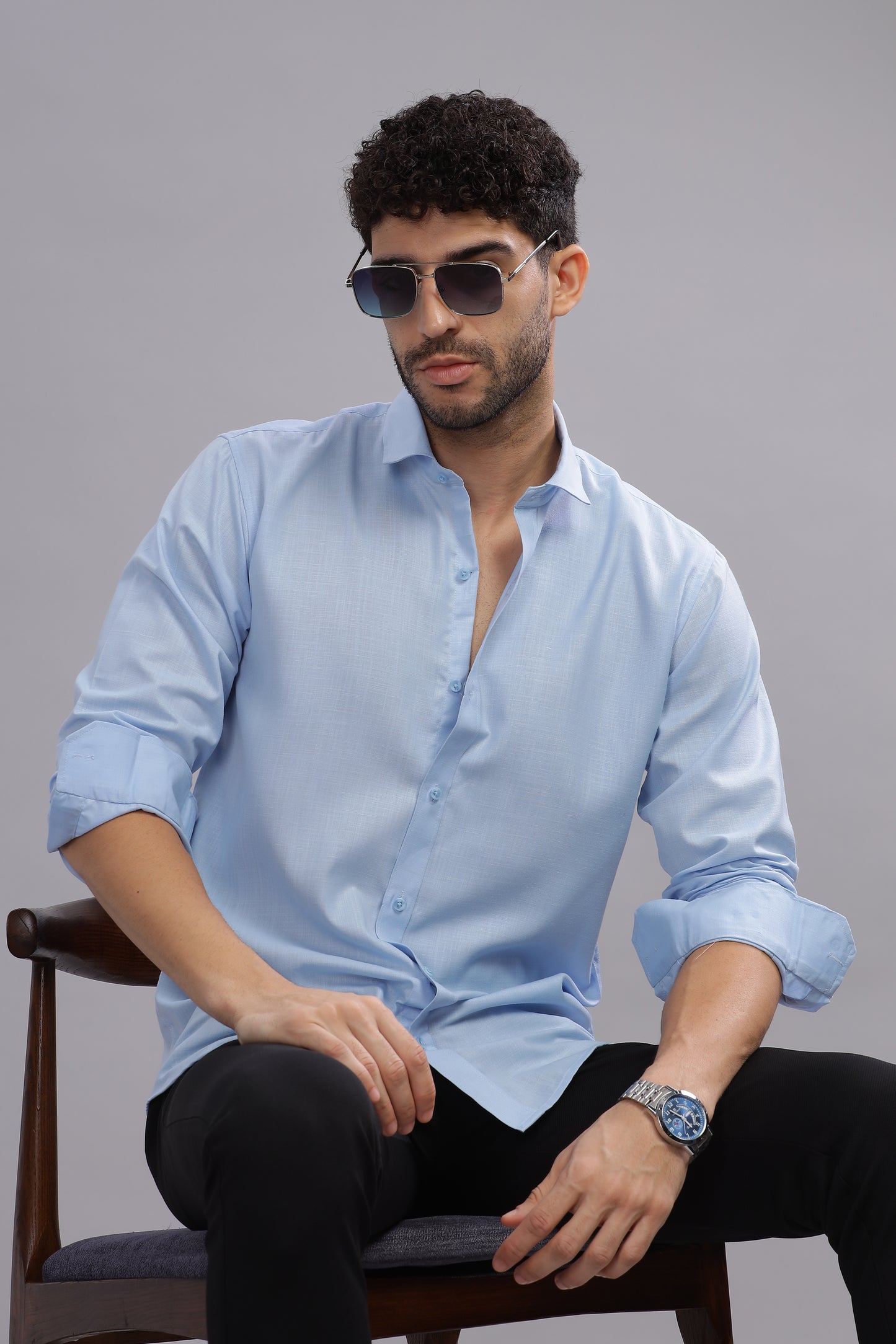Matte Cuffs sky blue shirt for men