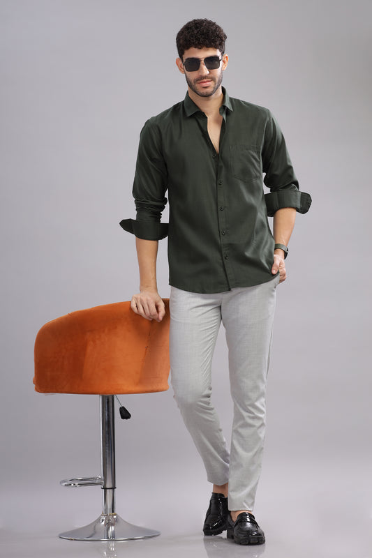 Matte Cuffs olive green shirt for men