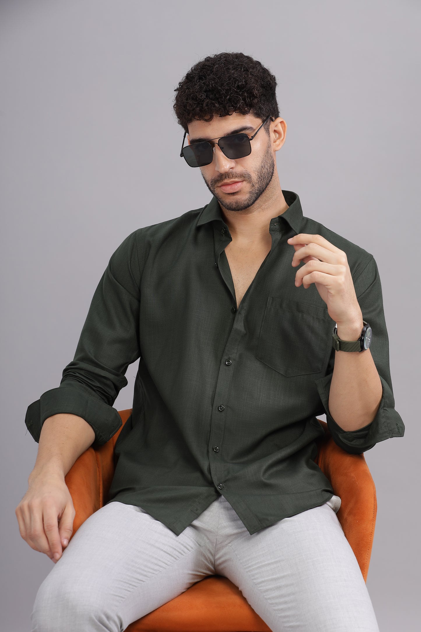 Matte Cuffs olive green shirt for men