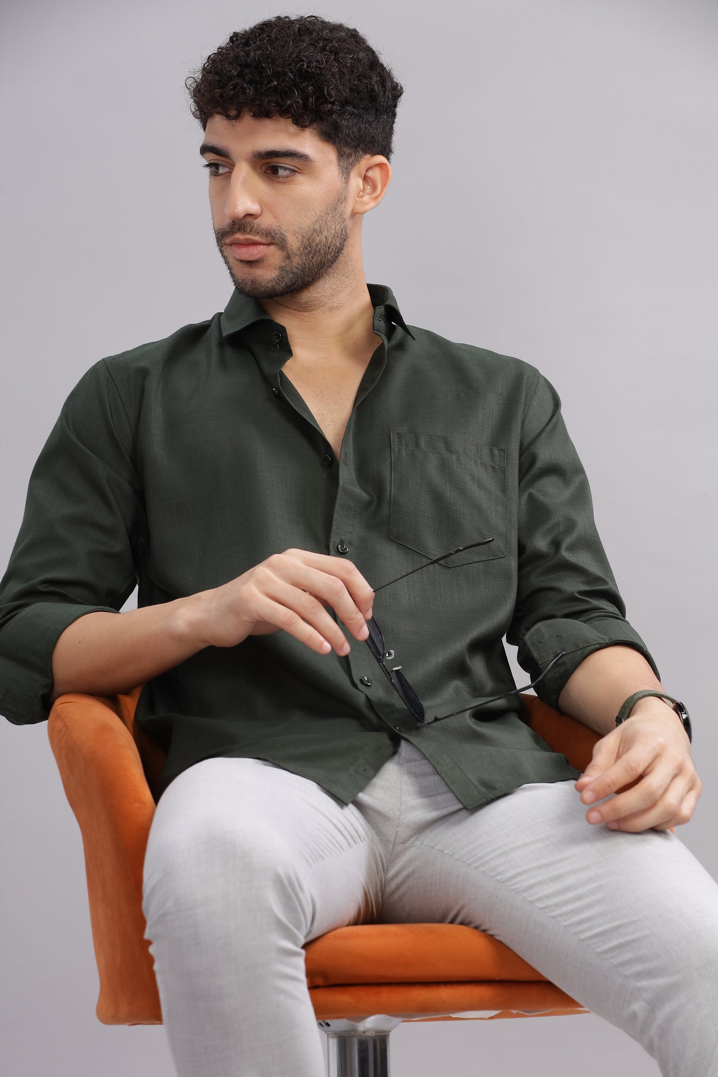Matte Cuffs olive green shirt for men
