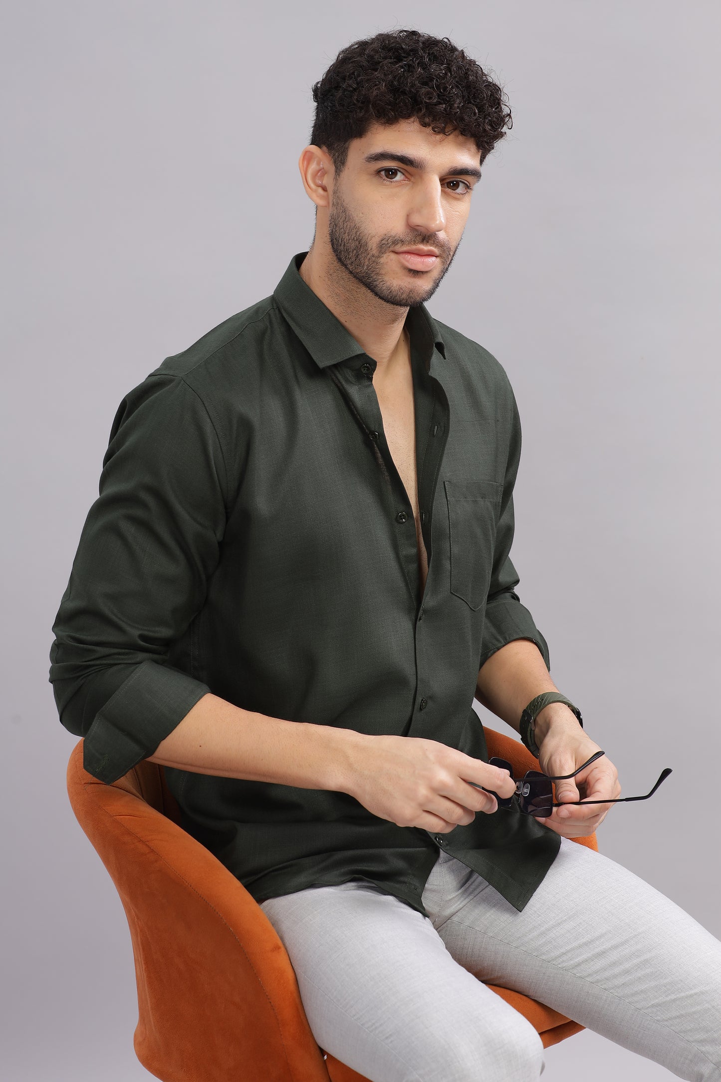 Matte Cuffs olive green shirt for men