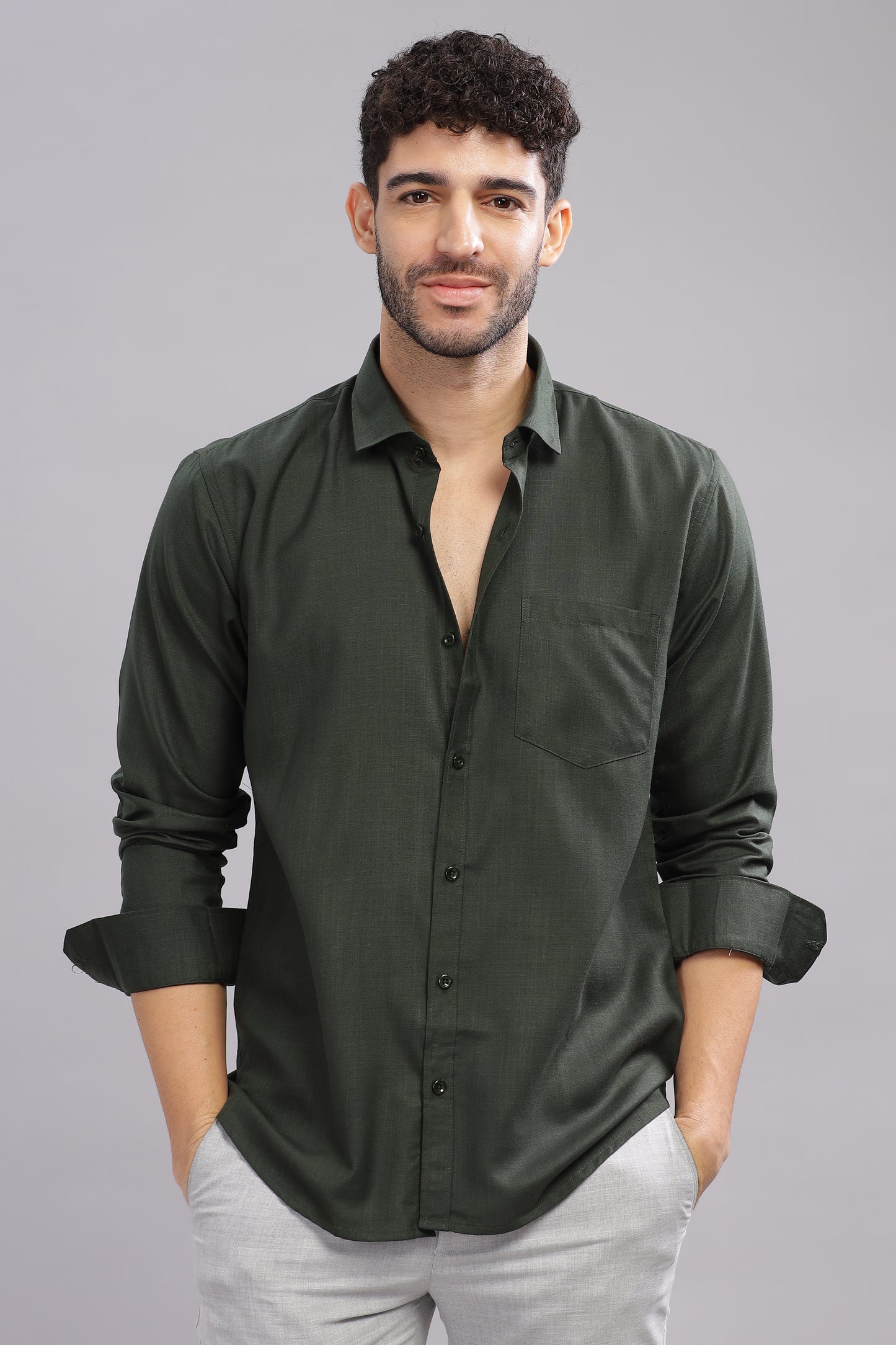 Matte Cuffs olive green shirt for men