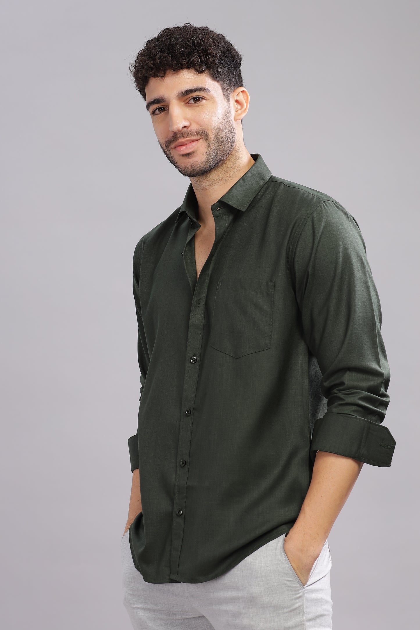 Matte Cuffs olive green shirt for men