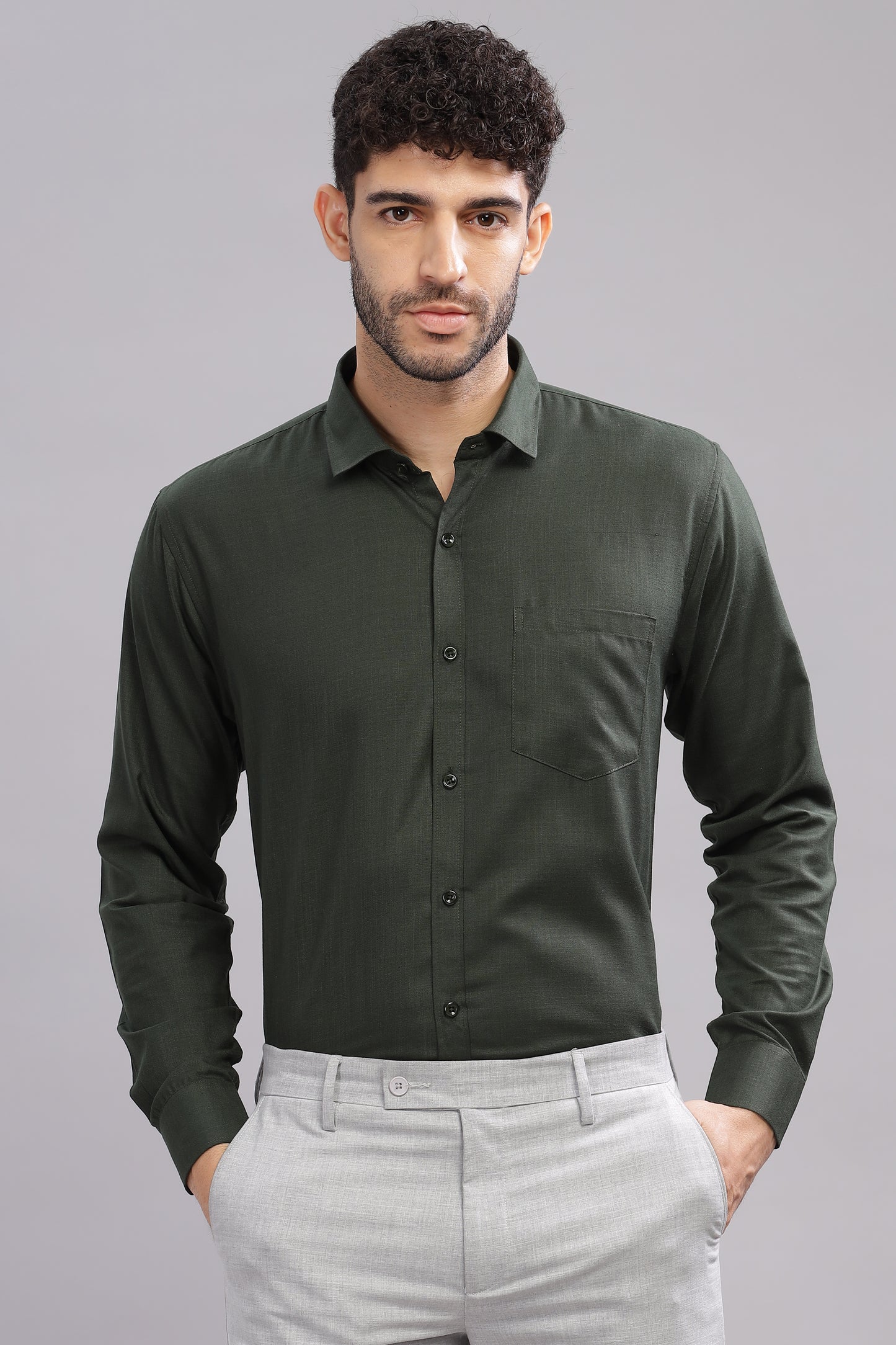 Matte Cuffs olive green shirt for men