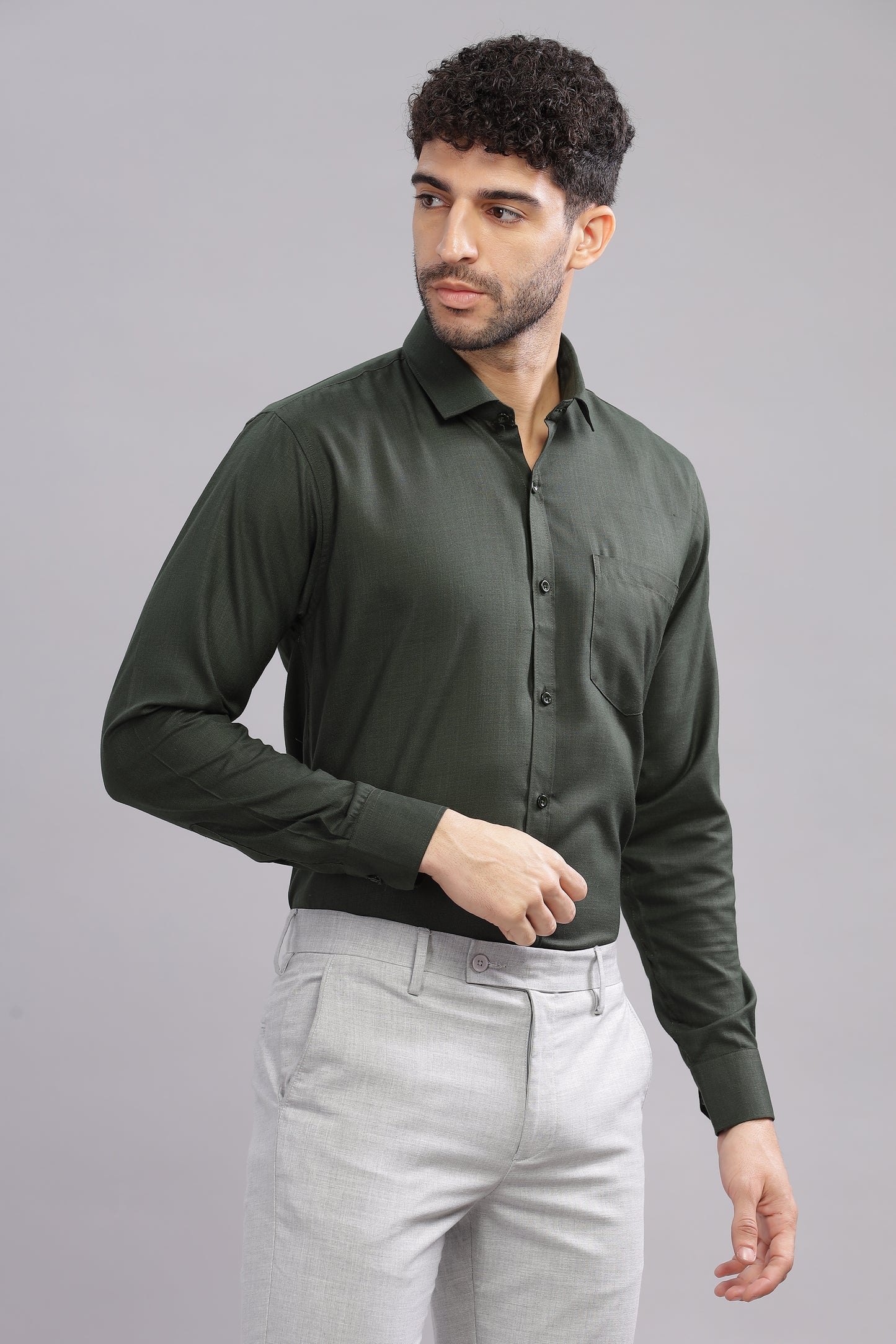 Matte Cuffs olive green shirt for men